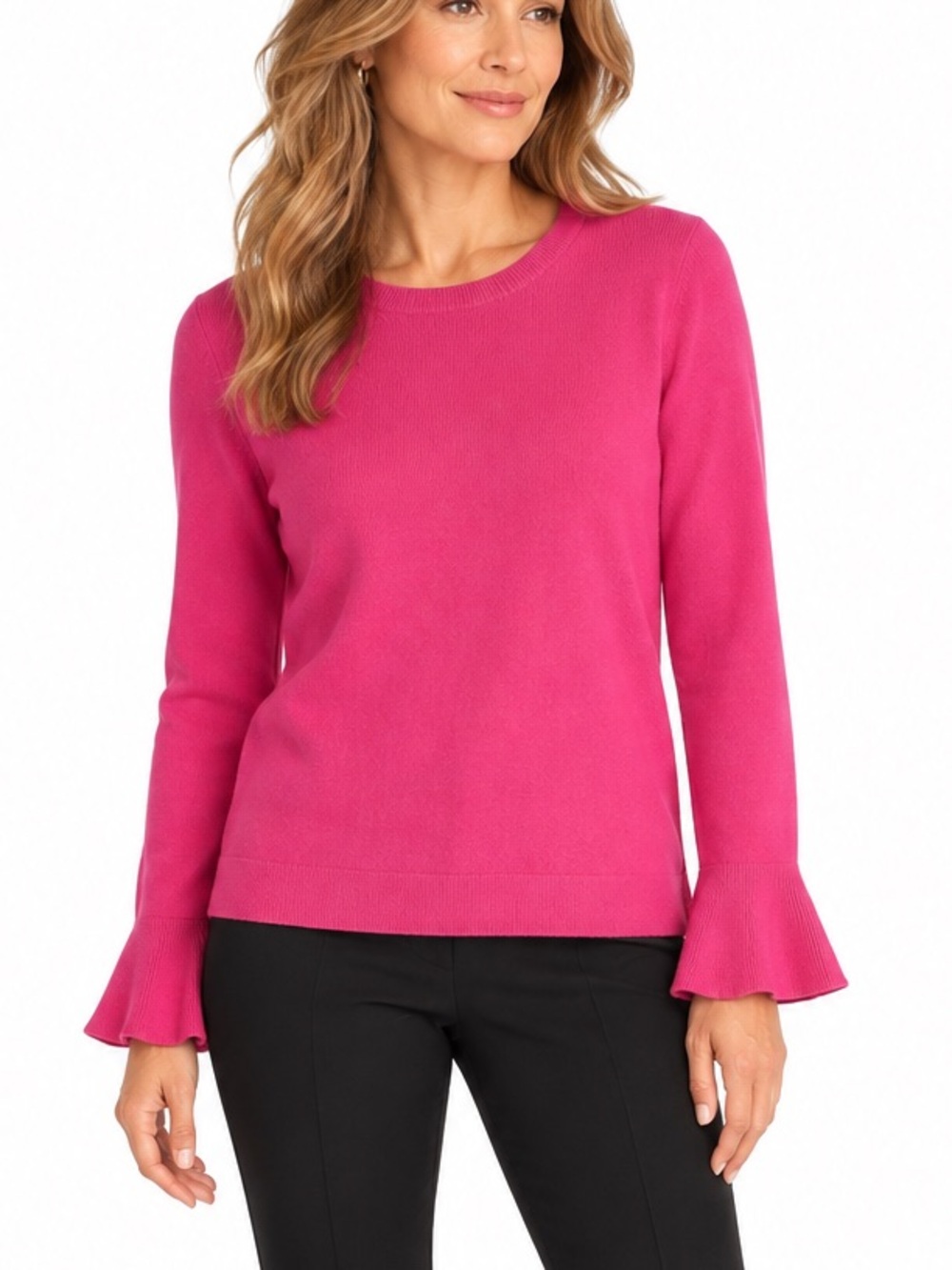 Talbots Petites Pink Lambswool Blend Bell Sleeve Sweater Size Small Petite